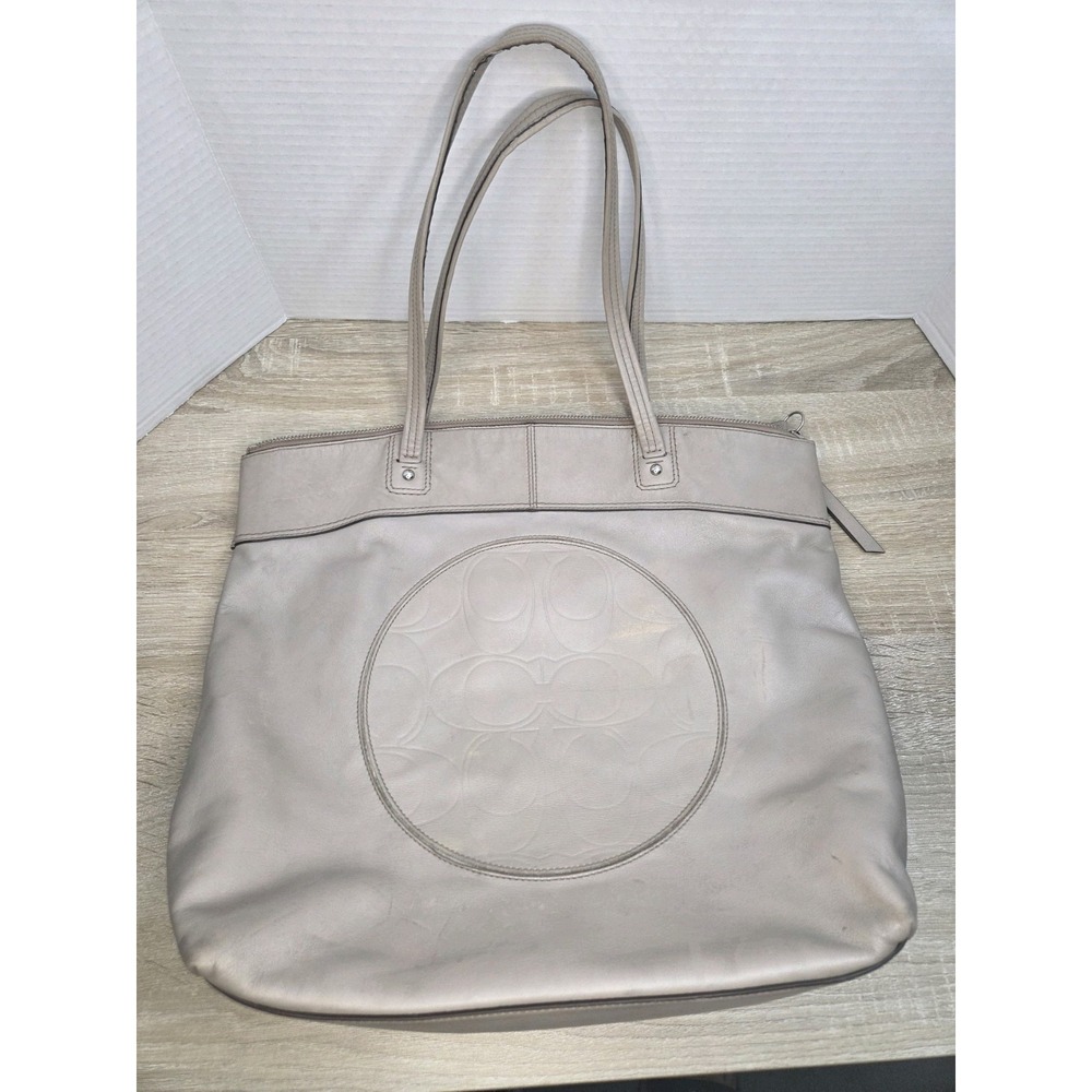 Coach Laura Leather Large Tote Carryall‎ Shoulder Handbag Taupe F18336 Purse